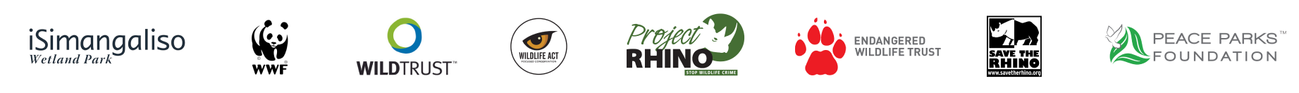 Conservation partners: iSimangaliso, WWF, WildTrust, Wildlife ACT, Project Rhino, Endangered Wildlife Trust, Save The Rhino, Peace Parks Foundation